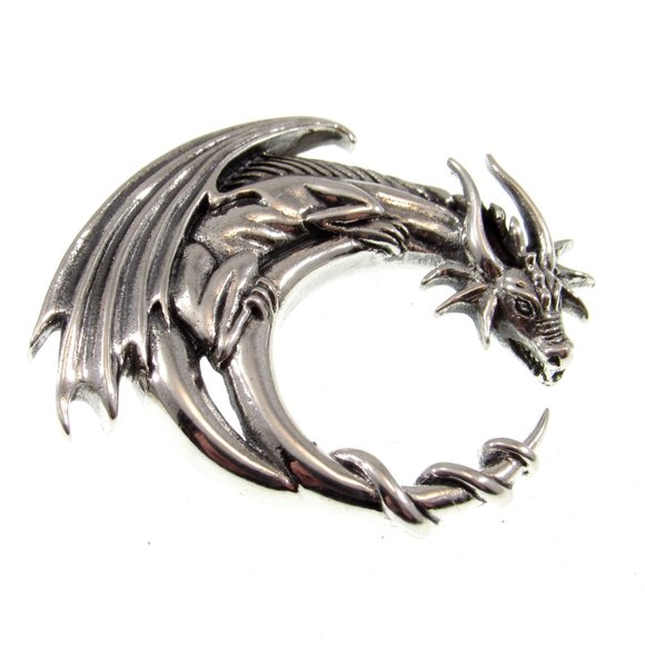Solid 925 Sterling Silver Dragon Moon Mystical Guardian Pendant by Peter Stone - Picture 3 of 5